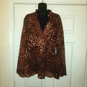 Suzanne Betro Leopard Print Faux Crossover Blouse 1X
